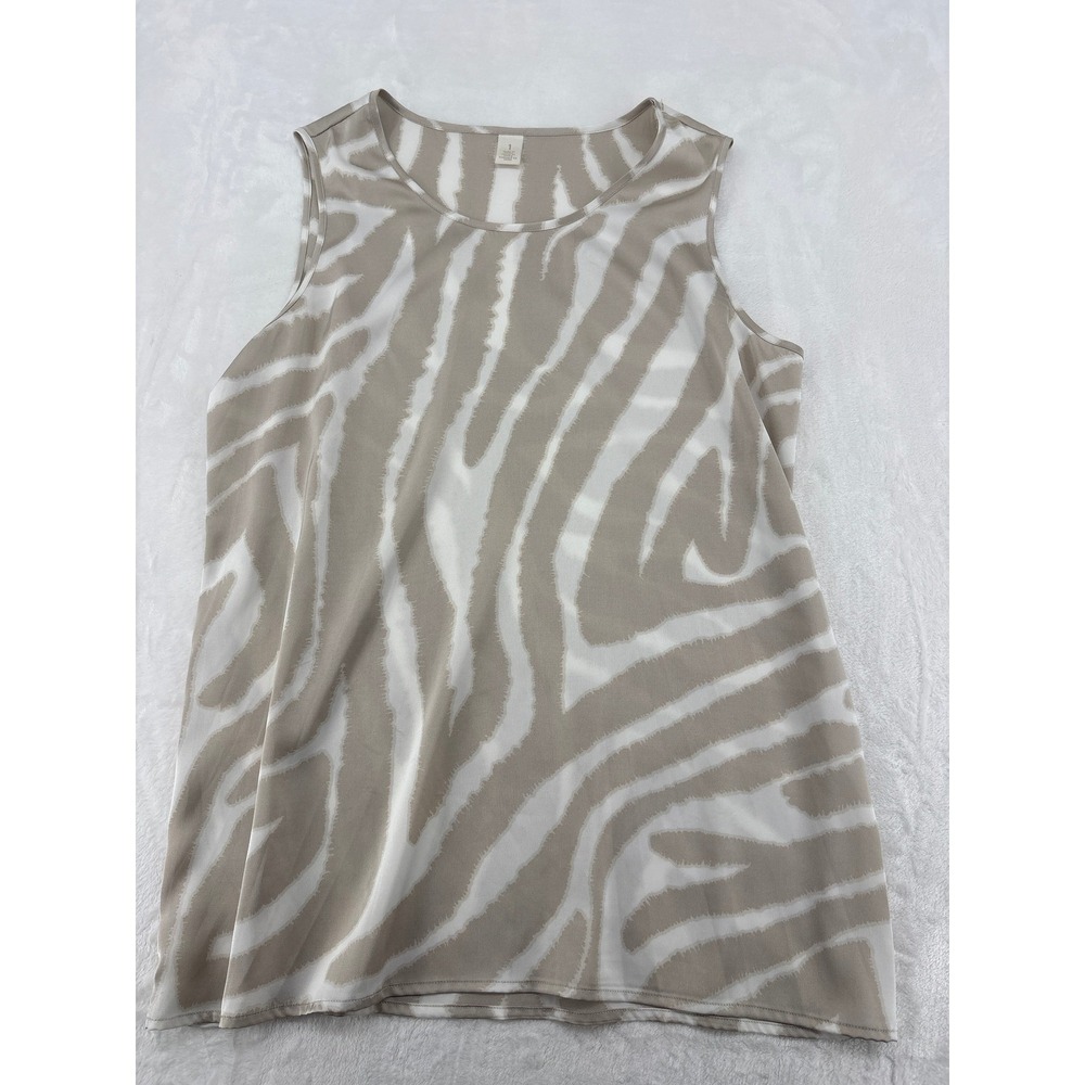 Chico's‎ Tank Top Womens 1 Sleeveless Blouse Tan White Zebra Animal Print 6246